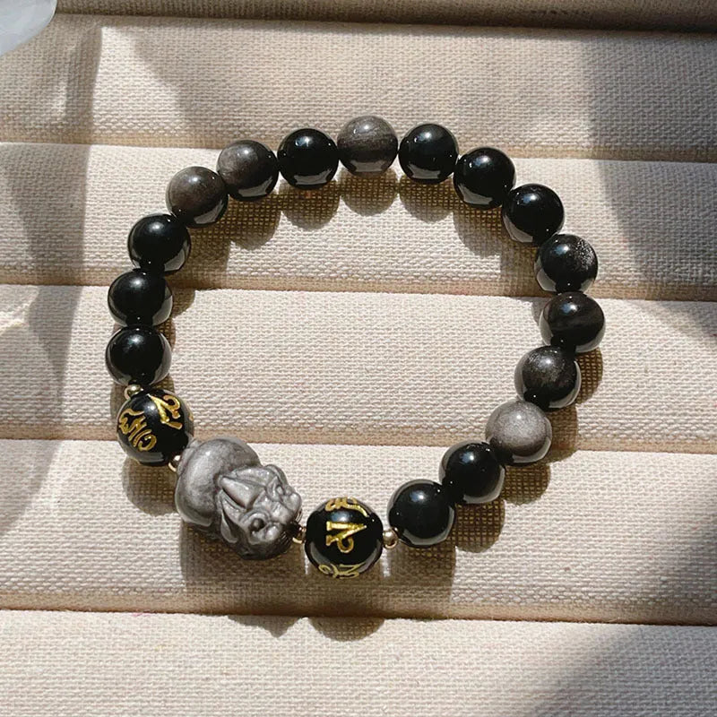 Men's silverstone bracelet with Chinese zodiac and proverb beading in 956 colour