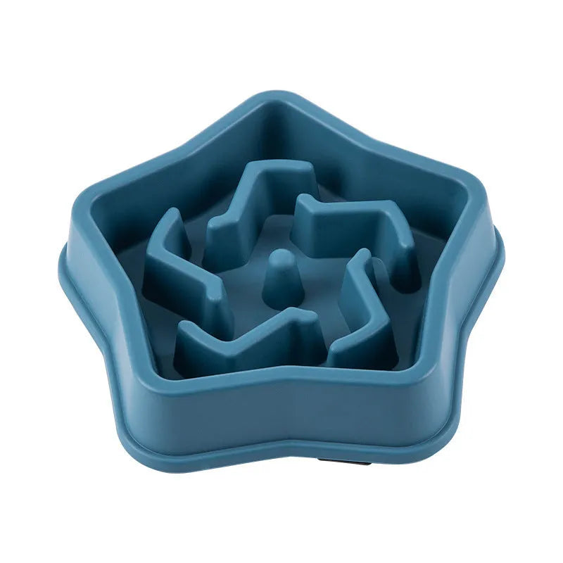 Yellow plastic slow feeding dog bowl with textured bottom for choking prevention
