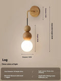 Wood copper wall lamp with circular 10cm diameter and tricolour lighting on suspension wire