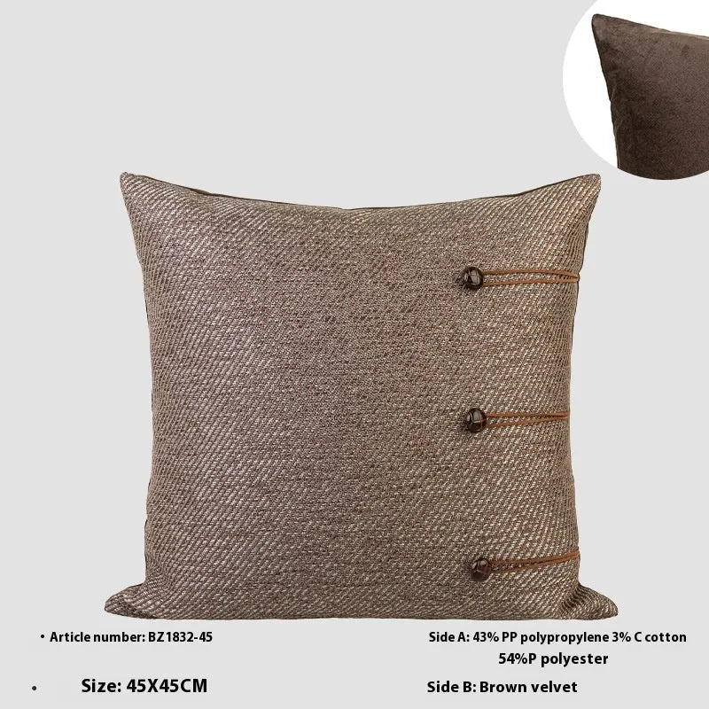 Chinese style square pillow cushion in Maillard colour on a sofa