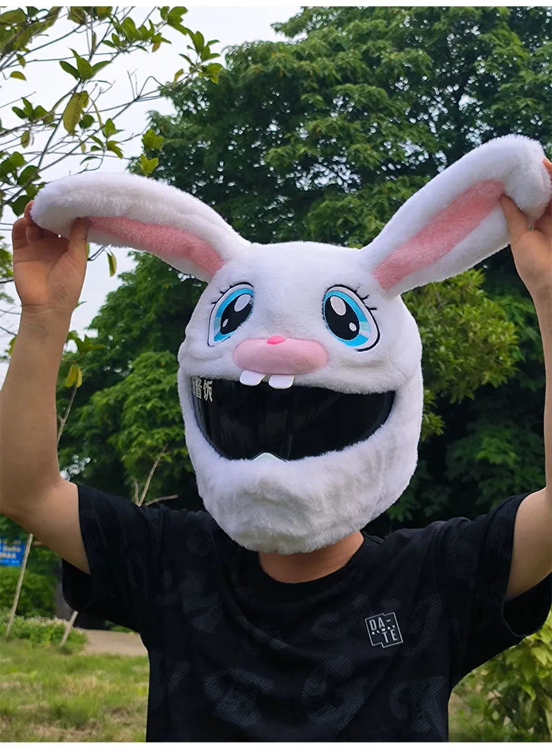 White rabbit head decorative cover for electric motorcycle helmet with PP cotton exterior