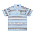 Blue or yellow printed men's short sleeve shirt with elastic band construction