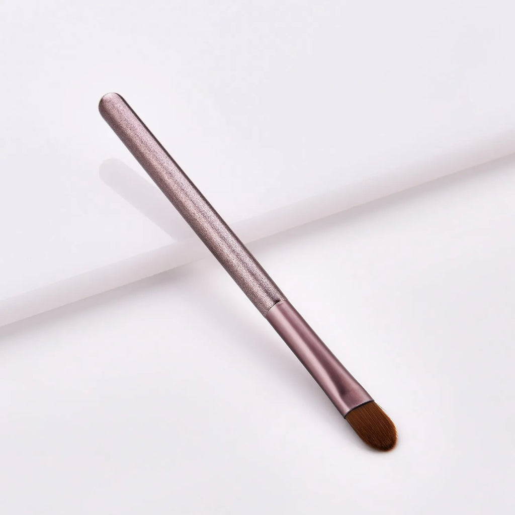 12-piece small grape makeup brush set with nylon bristles and wooden handles in OPP bag packaging