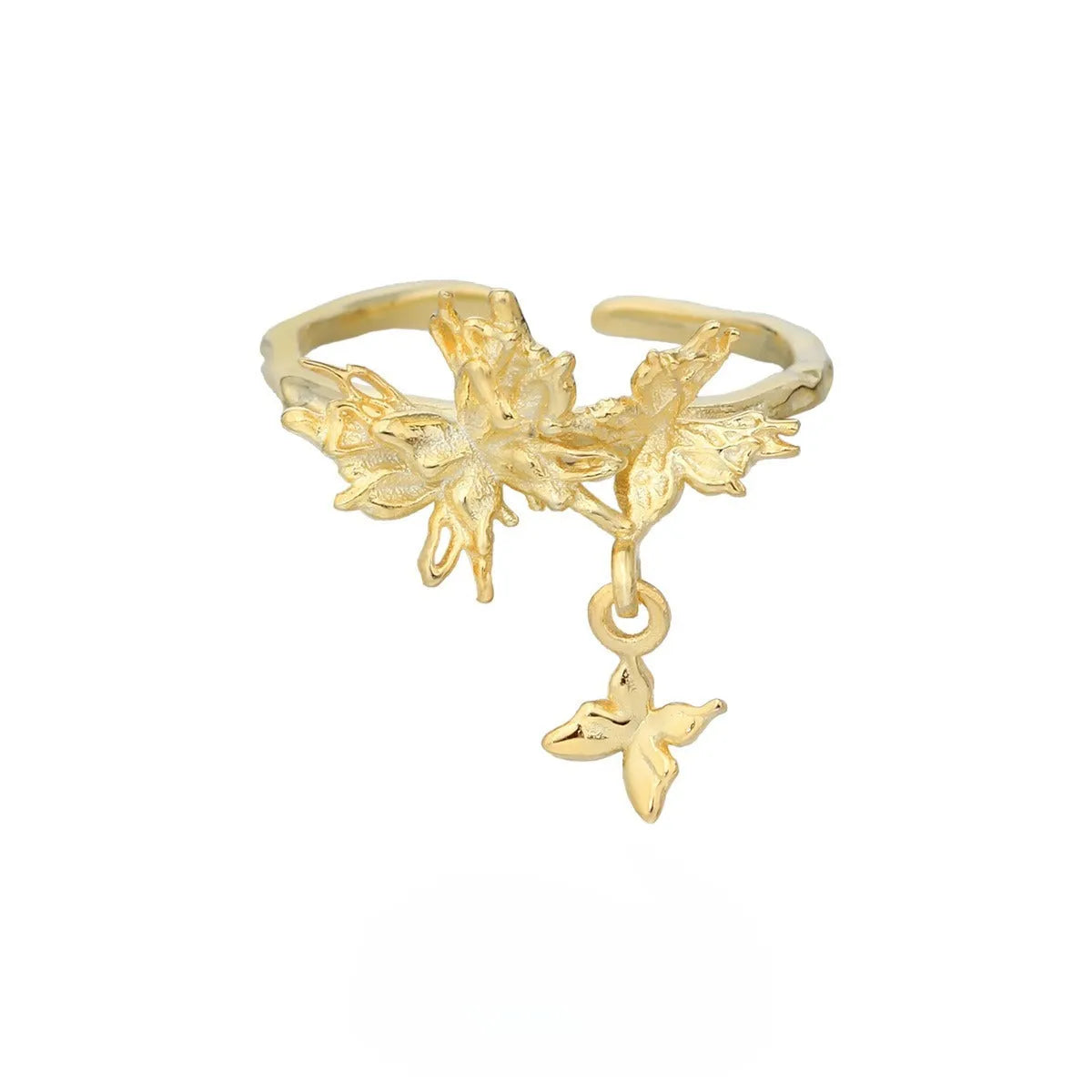 Adjustable silver butterfly ring for women in white gold or 18K gold colour finish.