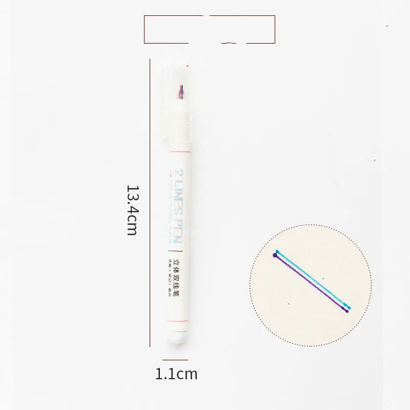 Stereo double line student highlighting pen with 0.5mm fine point