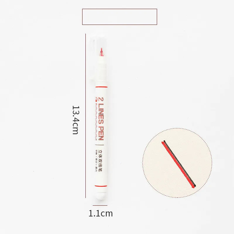 Stereo double line student highlighting pen with 0.5mm fine point