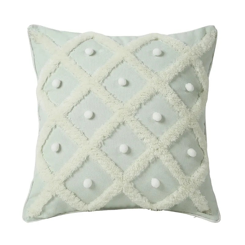 Tufted Moroccan ball cushion cover in cotton hemp blend black colour 45x45cm