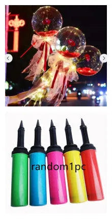 Transparent round LED luminous balloon rose bouquet with artificial flower and lights for DIY assembly