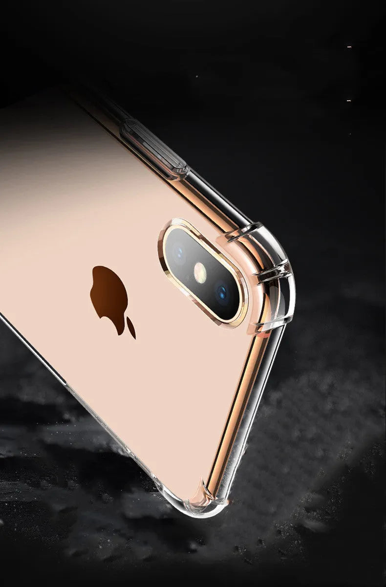 Transparent white TPU silicone shockproof case for iPhone showing phone compatibility