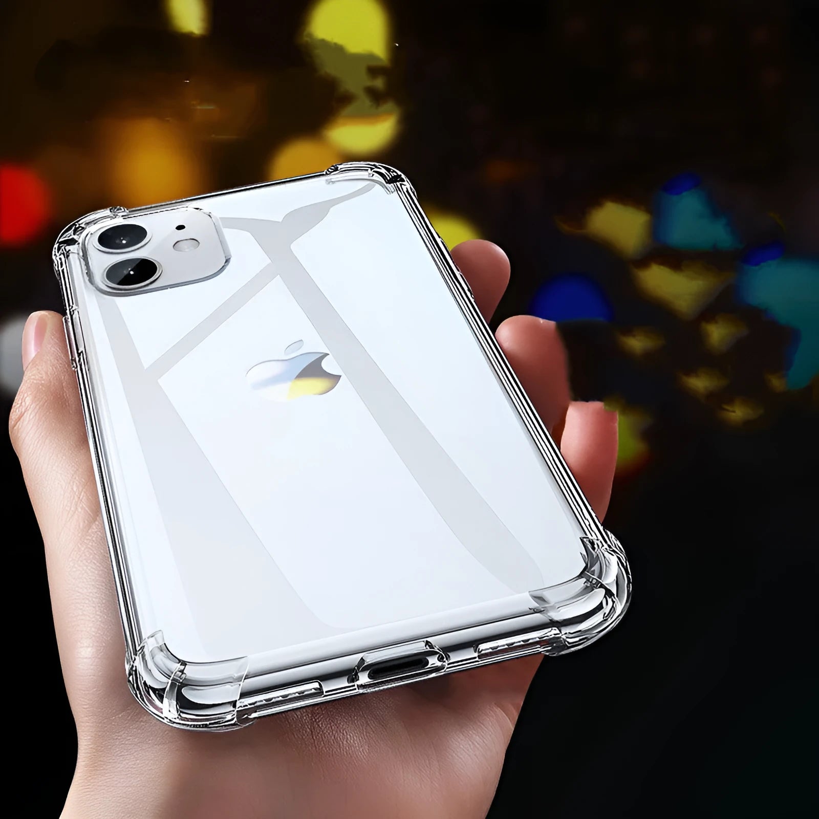 Transparent white TPU silicone shockproof case for iPhone showing phone compatibility