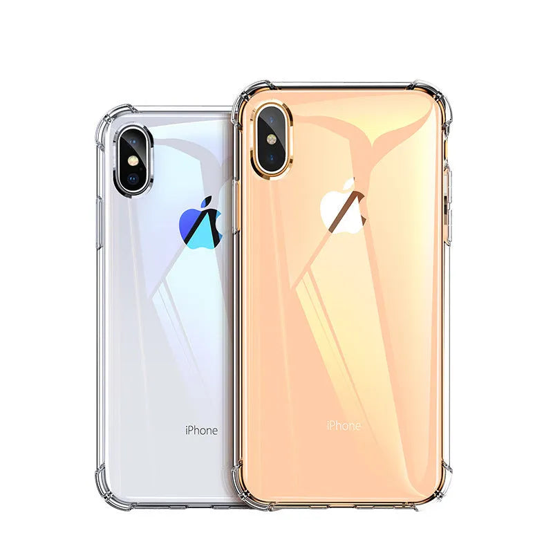 Transparent white TPU silicone shockproof case for iPhone showing phone compatibility