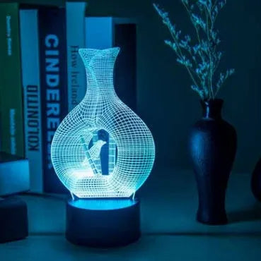 3D acrylic LED night light with ABS base showing seven colour changing options