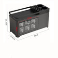 Multifunctional PP stainless steel kitchen storage box with lid holding seasoning bottles chopsticks and knives on a shelf