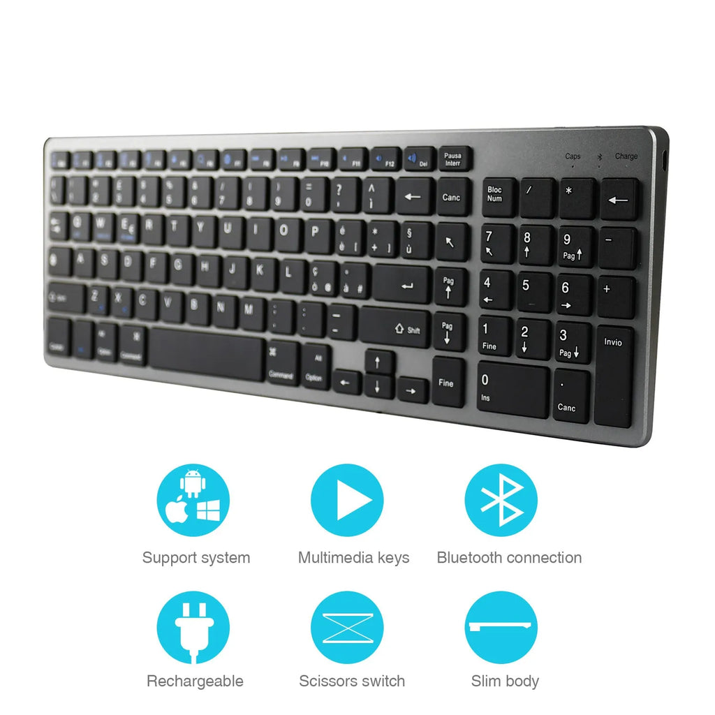 Ultra-thin white Bluetooth keyboard for iPad tablets and mobile phones with 104 keys