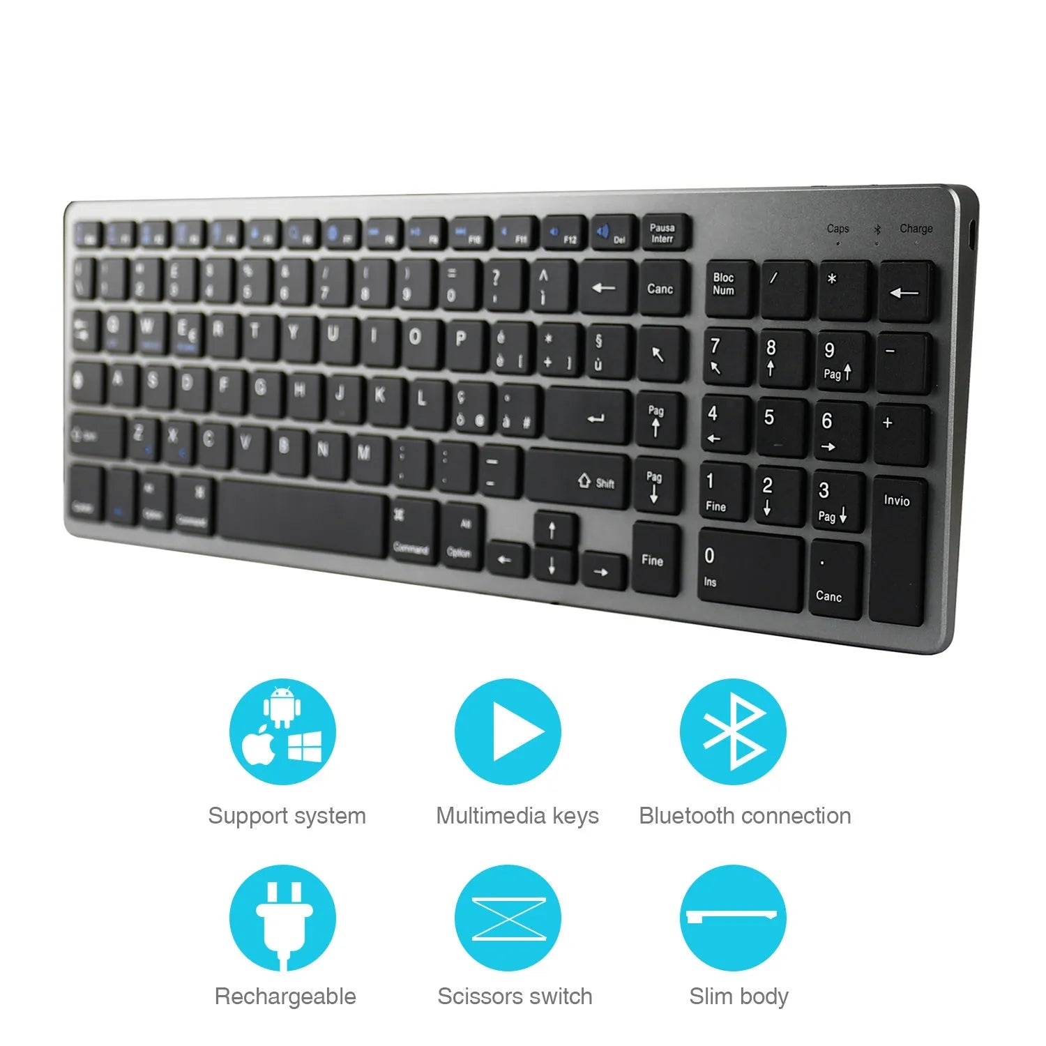 Ultra-thin white Bluetooth keyboard for iPad tablets and mobile phones with 104 keys