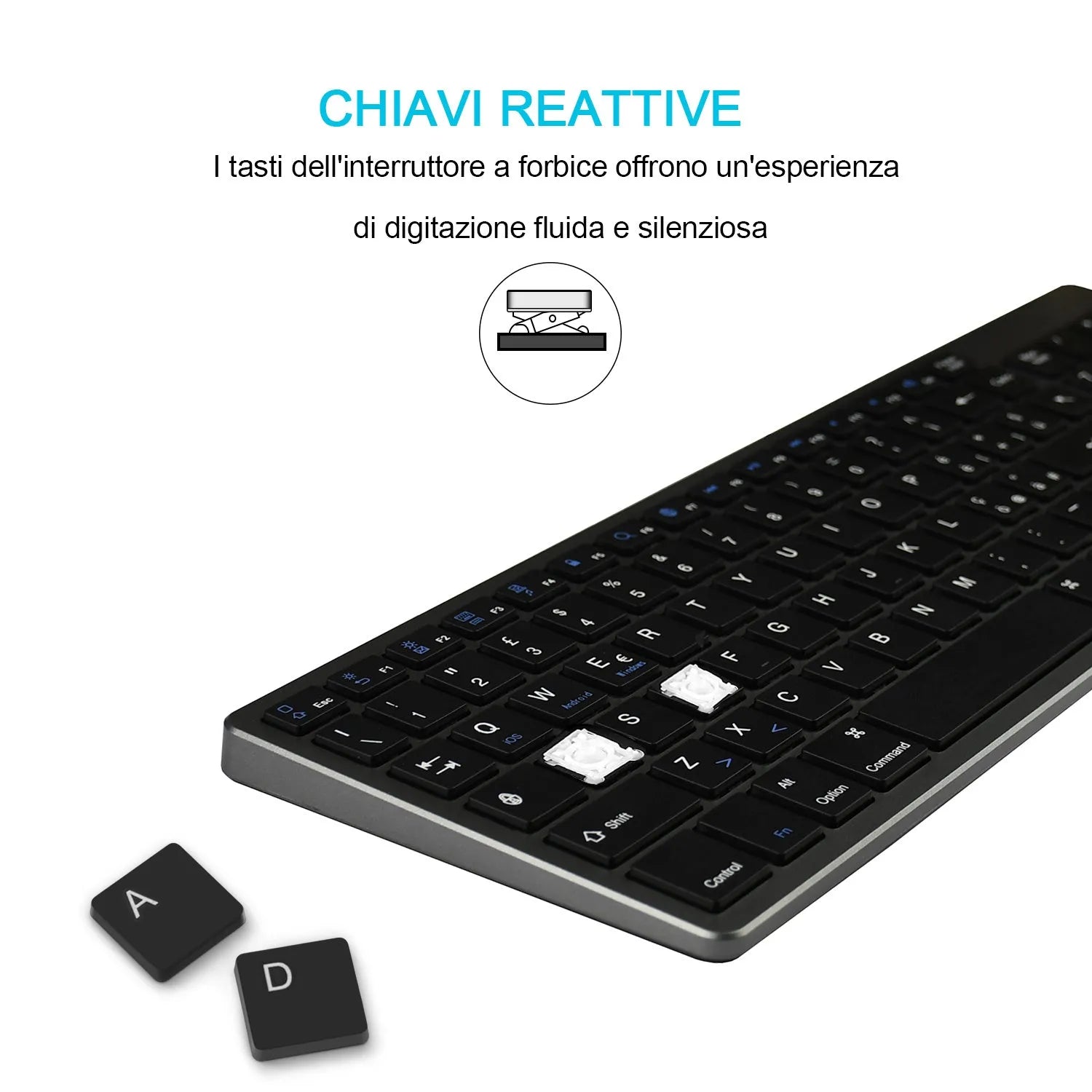 Ultra-thin white Bluetooth keyboard for iPad tablets and mobile phones with 104 keys