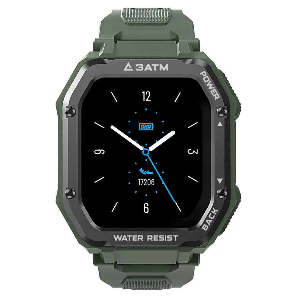 Army Green outdoor sports smart watch with 1.69-inch display and silicone wristband showing 20 sports modes