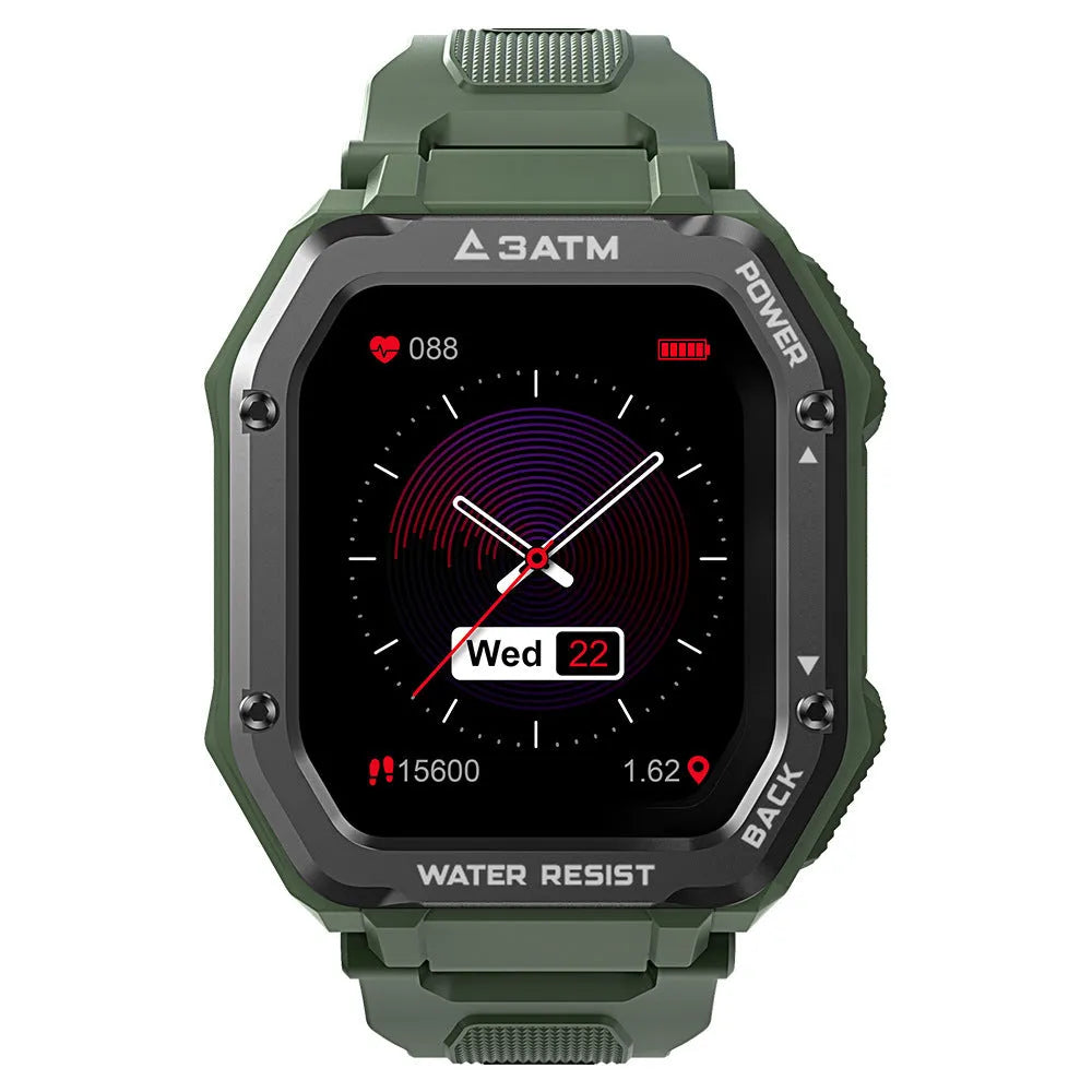 Army Green outdoor sports smart watch with 1.69-inch display and silicone wristband showing 20 sports modes