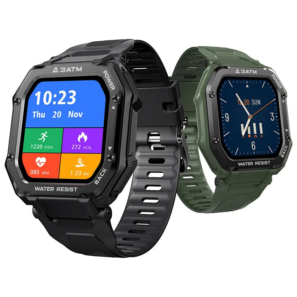 Army Green outdoor sports smart watch with 1.69-inch display and silicone wristband showing 20 sports modes