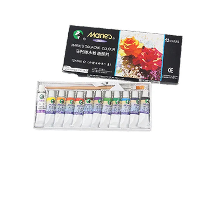Boxed set of Marley gouache paint tubes in 12, 18, 24, or 36 colours with 5ml or 12ml capacity.