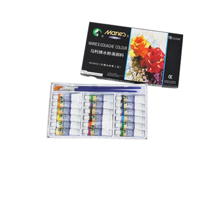 Boxed set of Marley gouache paint tubes in 12, 18, 24, or 36 colours with 5ml or 12ml capacity.
