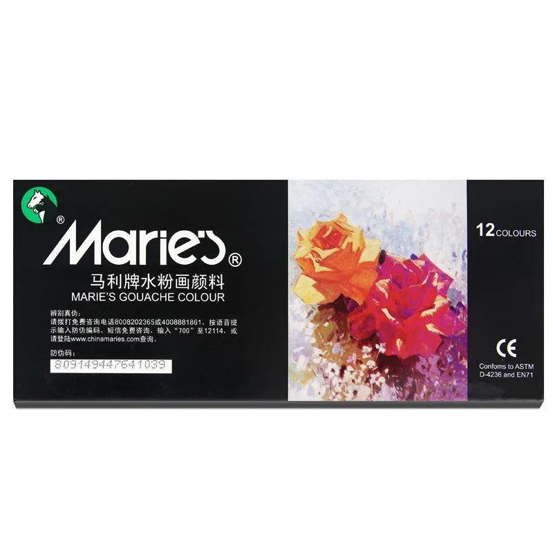 Boxed set of Marley gouache paint tubes in 12, 18, 24, or 36 colours with 5ml or 12ml capacity.