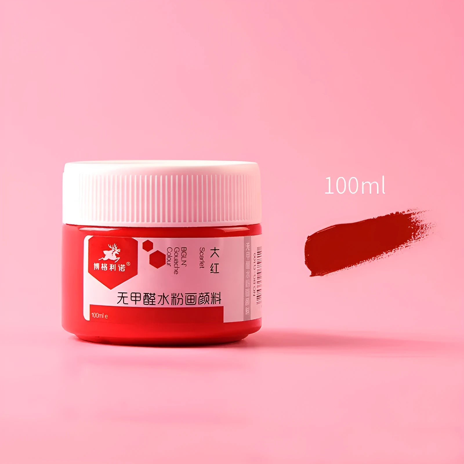 100g bottle of gouache paint for beginners and children, shown in one of eight available colours.