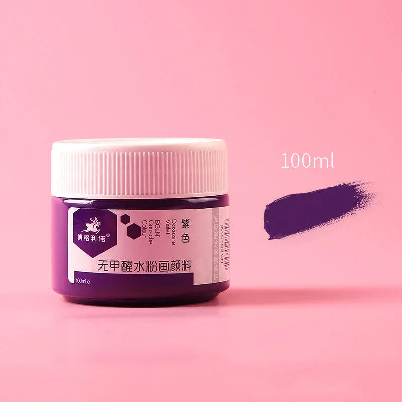 100g bottle of gouache paint for beginners and children, shown in one of eight available colours.