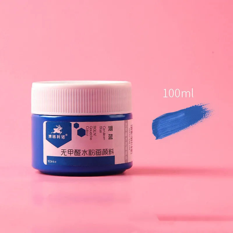 100g bottle of gouache paint for beginners and children, shown in one of eight available colours.