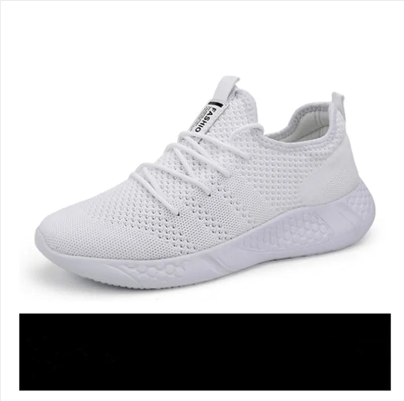 Men's black and white mesh sneakers with PVC sole and lace-up closure for casual jogging