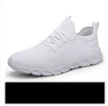 Men's black and white mesh sneakers with PVC sole and lace-up closure for casual jogging