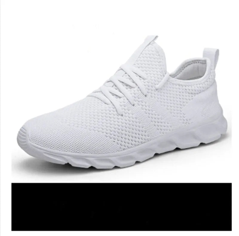 Men's black and white mesh sneakers with PVC sole and lace-up closure for casual jogging
