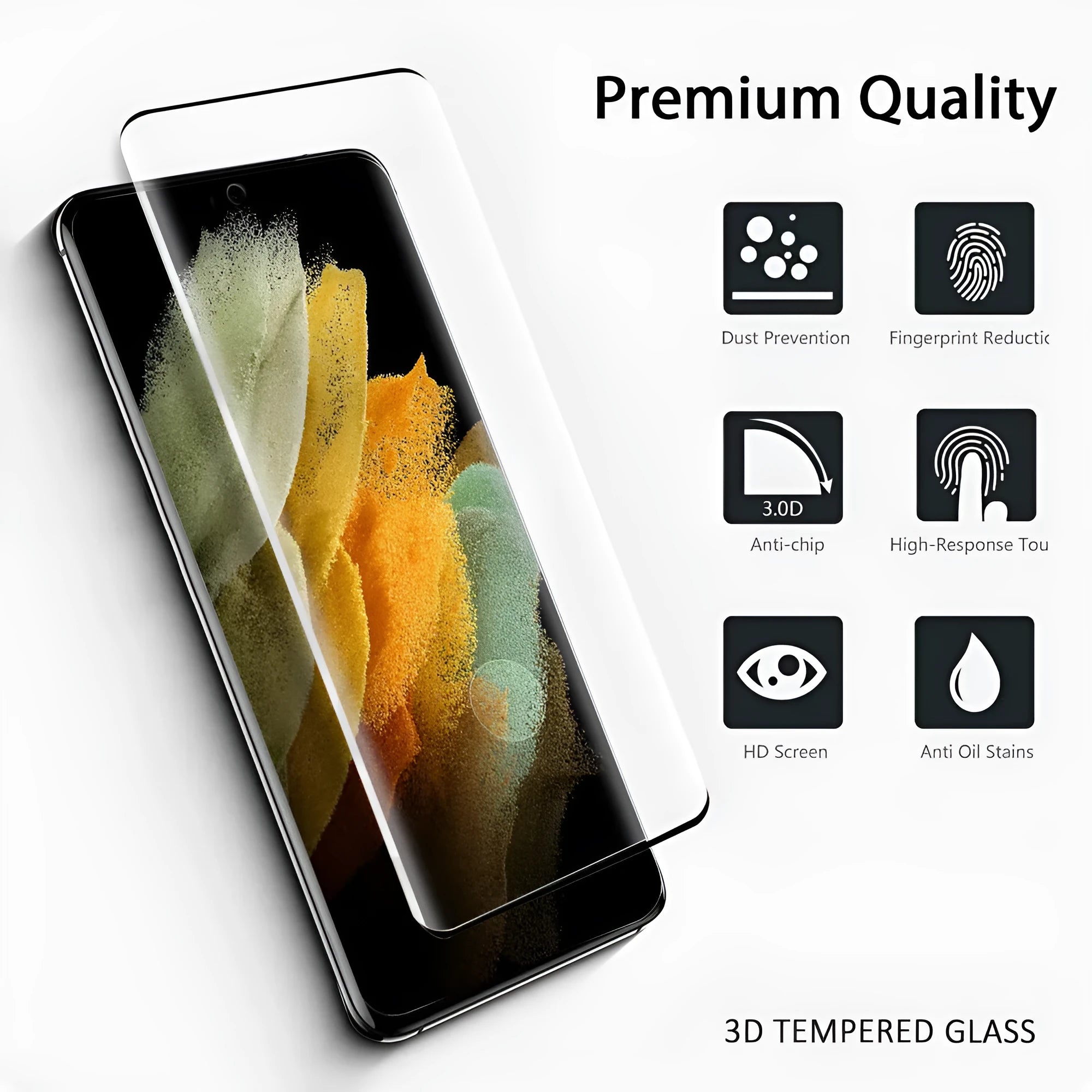 Samsung Galaxy S21 Ultra 5G tempered glass screen protector with 3D curved edge coverage