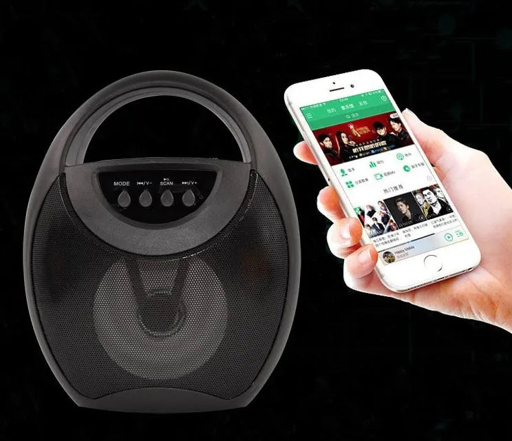 Portable Bluetooth speaker in black, blue, or pink colour with USB and SD card slots