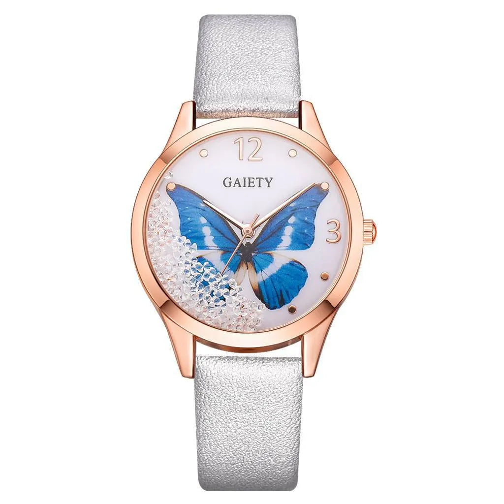 Gaiety women's wristwatch with removable rhinestone butterfly decoration on 39mm round dial