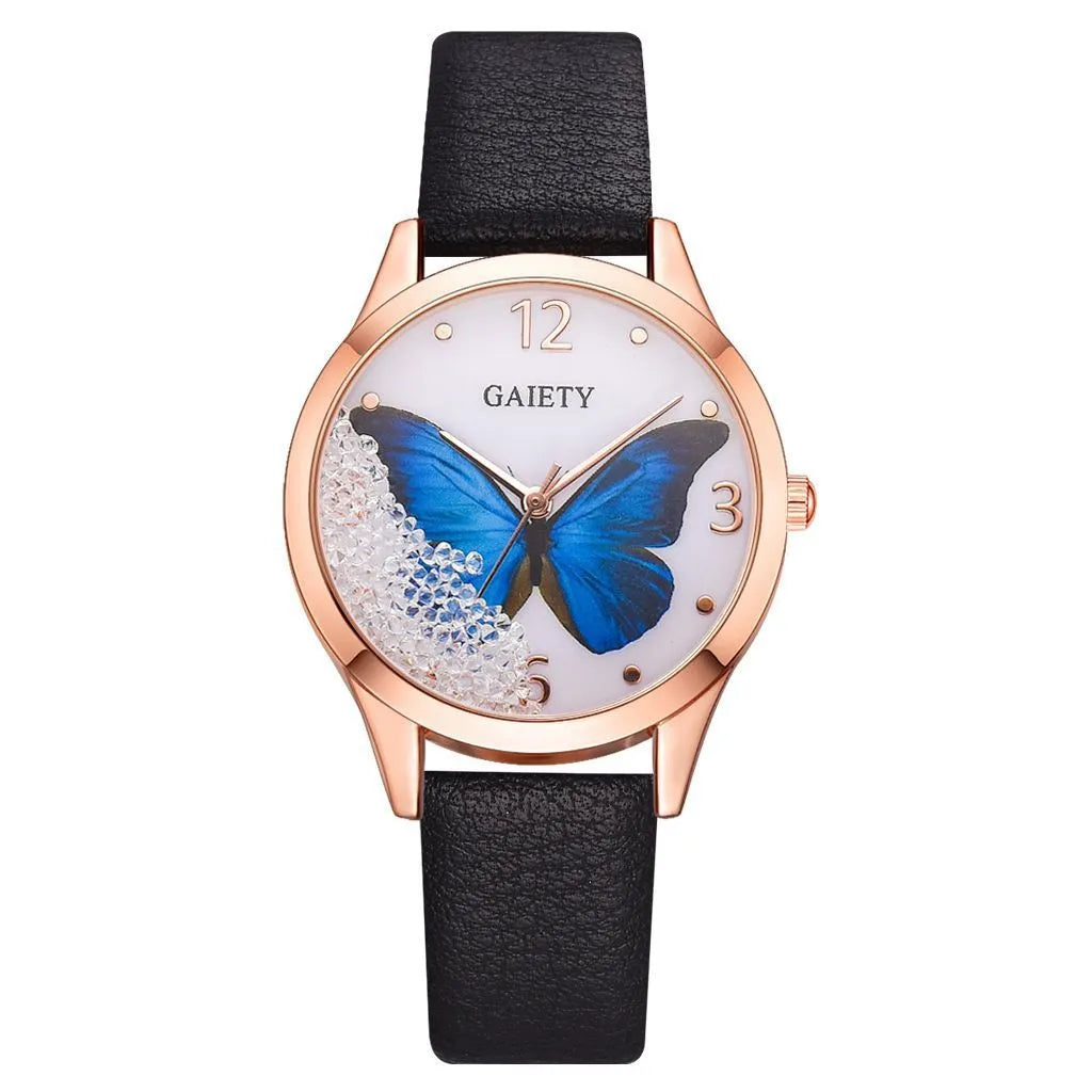 Gaiety women's wristwatch with removable rhinestone butterfly decoration on 39mm round dial