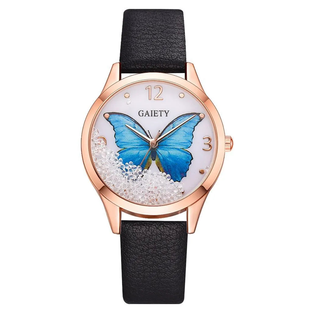 Gaiety women's wristwatch with removable rhinestone butterfly decoration on 39mm round dial