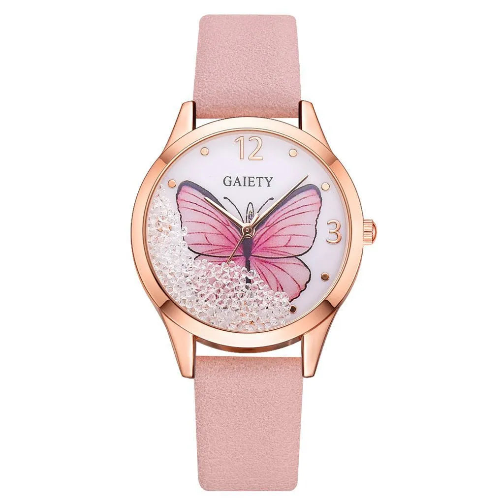 Gaiety women's wristwatch with removable rhinestone butterfly decoration on 39mm round dial
