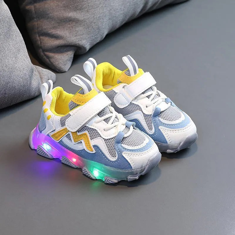 Children's bright light sports sneakers with mesh upper and Velcro fastening in black, grey, or pink colours