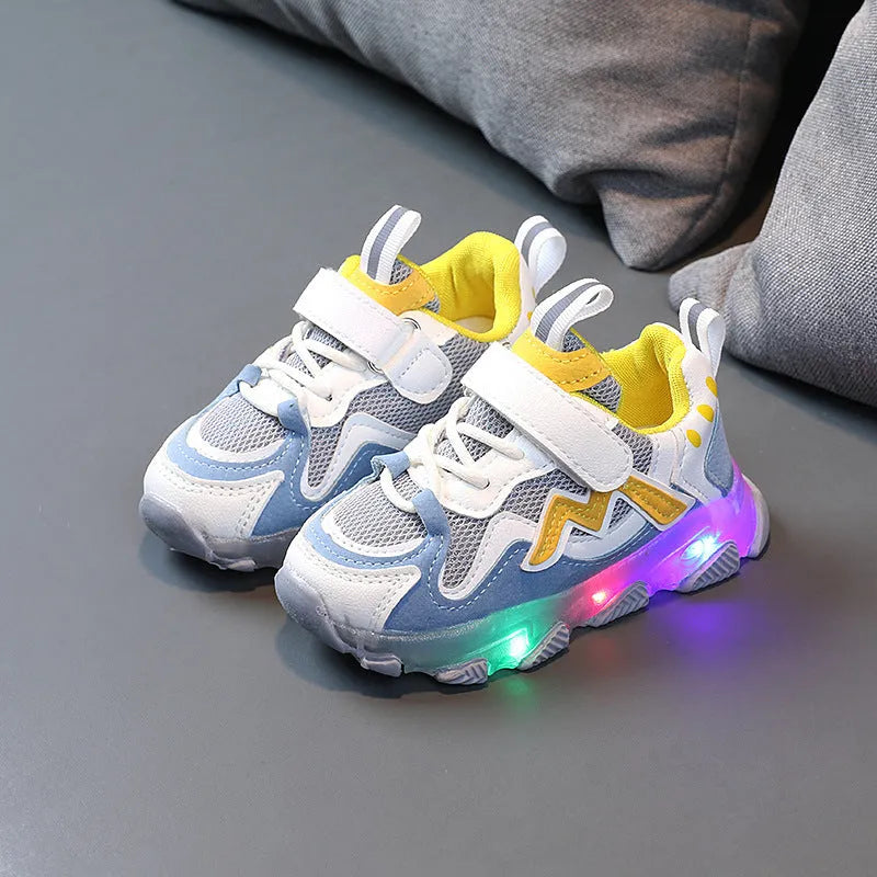 Children's bright light sports sneakers with mesh upper and Velcro fastening in black, grey, or pink colours