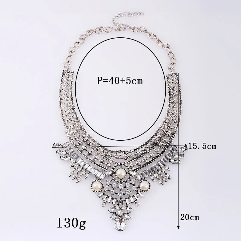 Alloy diamond short necklace with floral flower design and crystal detailing