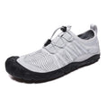 Outdoor river tracing shoes with mesh upper, elastic band, and rubber sole in black, grey, dark blue, purple colours