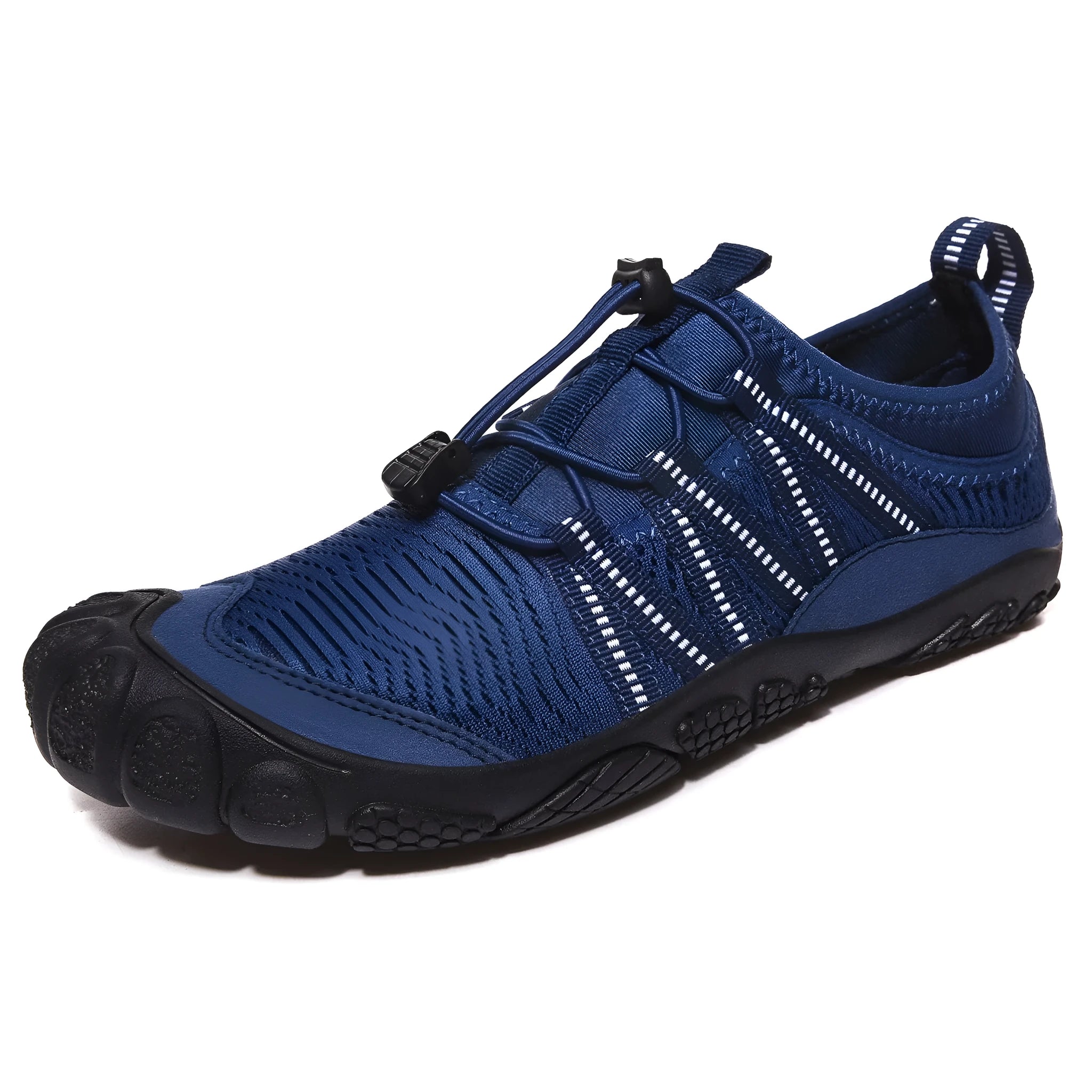 Outdoor river tracing shoes with mesh upper, elastic band, and rubber sole in black, grey, dark blue, purple colours