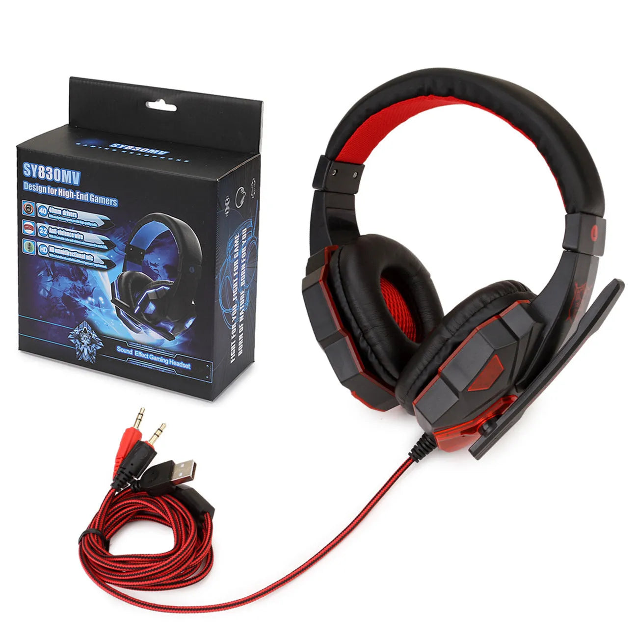 Wired RGB gaming headset for PS4 and PC with tanned leather ear cushions in Black and Red colour option.