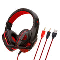 Wired RGB gaming headset for PS4 and PC with tanned leather ear cushions in Black and Red colour option.