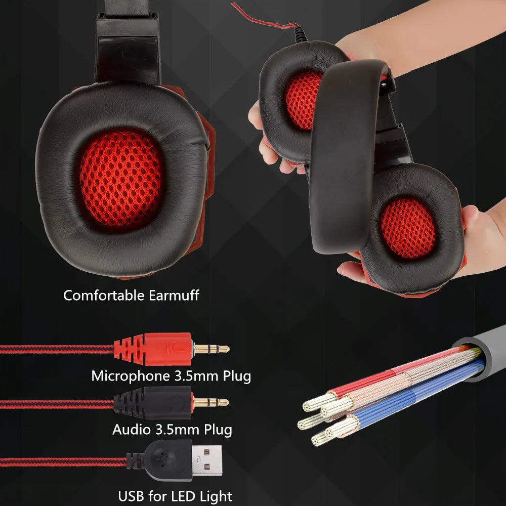 Wired RGB gaming headset for PS4 and PC with tanned leather ear cushions in Black and Red colour option.
