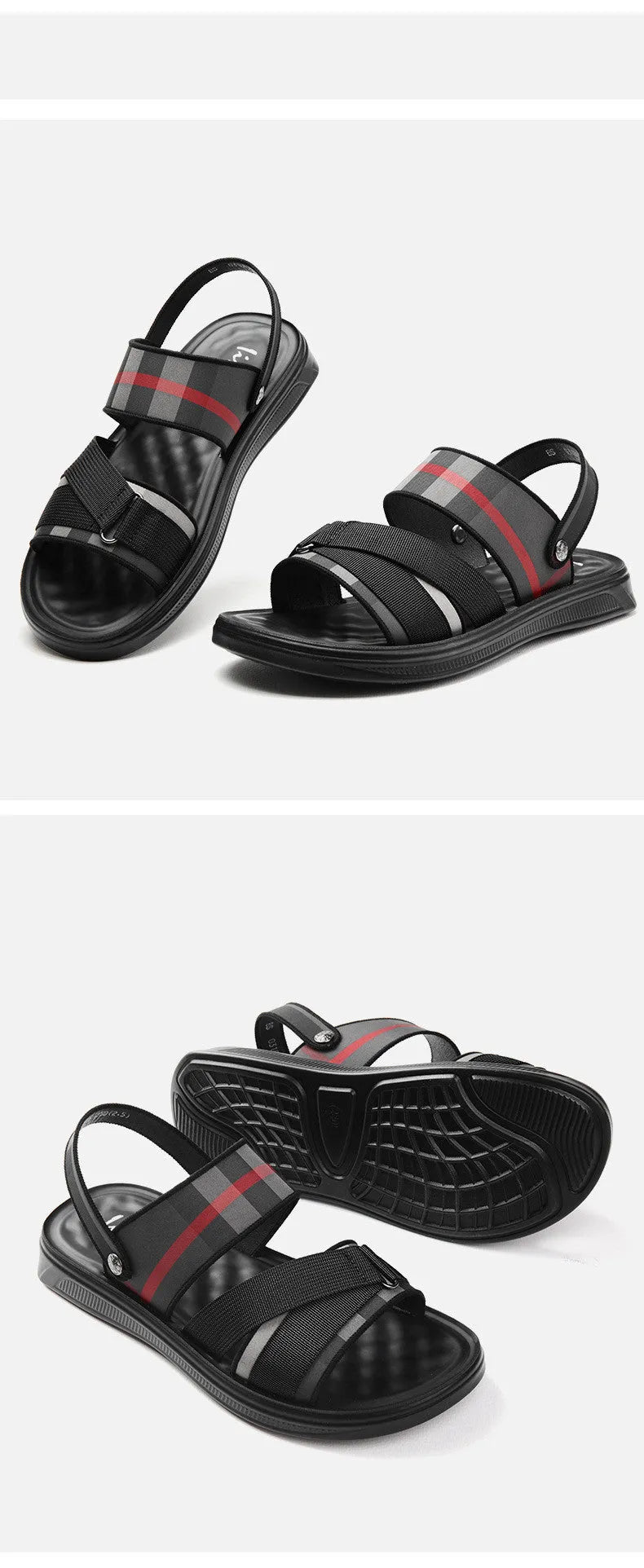 Youth leisure sports sandals with Lycra upper and polyurethane sole on size chart.