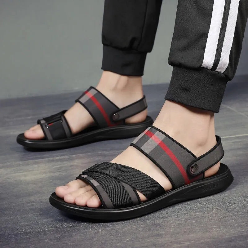 Youth leisure sports sandals with Lycra upper and polyurethane sole on size chart.