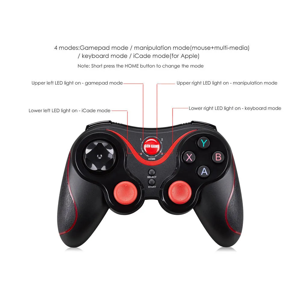 Black wireless Bluetooth gamepad controller for mobile phones with ergonomic ABS plastic design.