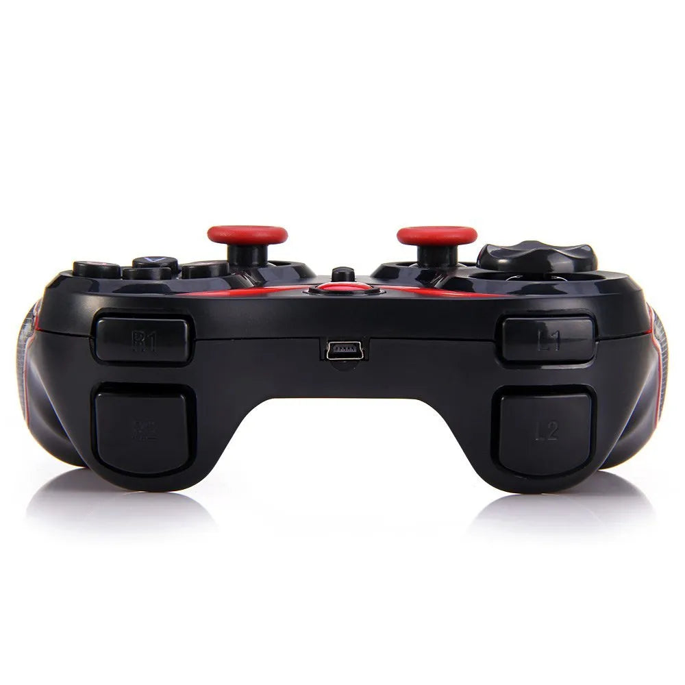 Black wireless Bluetooth gamepad controller for mobile phones with ergonomic ABS plastic design.